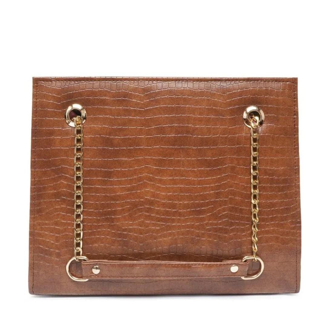 Croco Brown Bag With Long Chain