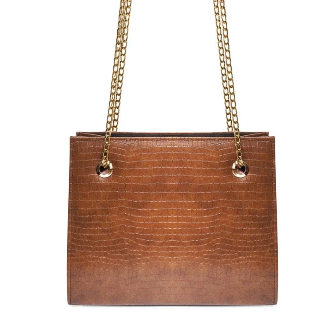 Croco Brown Bag With Long Chain