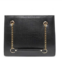 Croco Black Bag With Long Chain