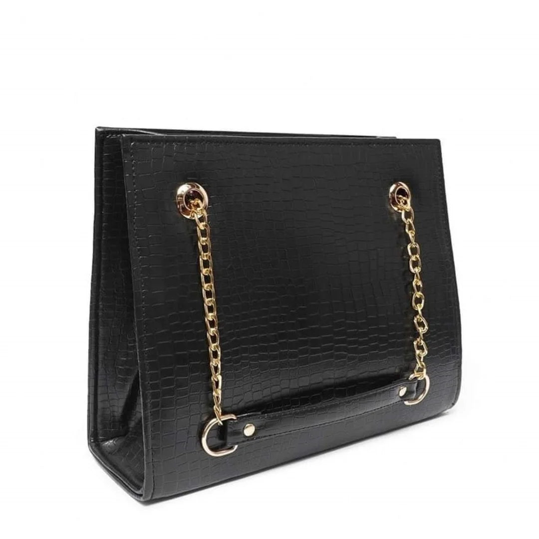 Croco Black Bag With Long Chain