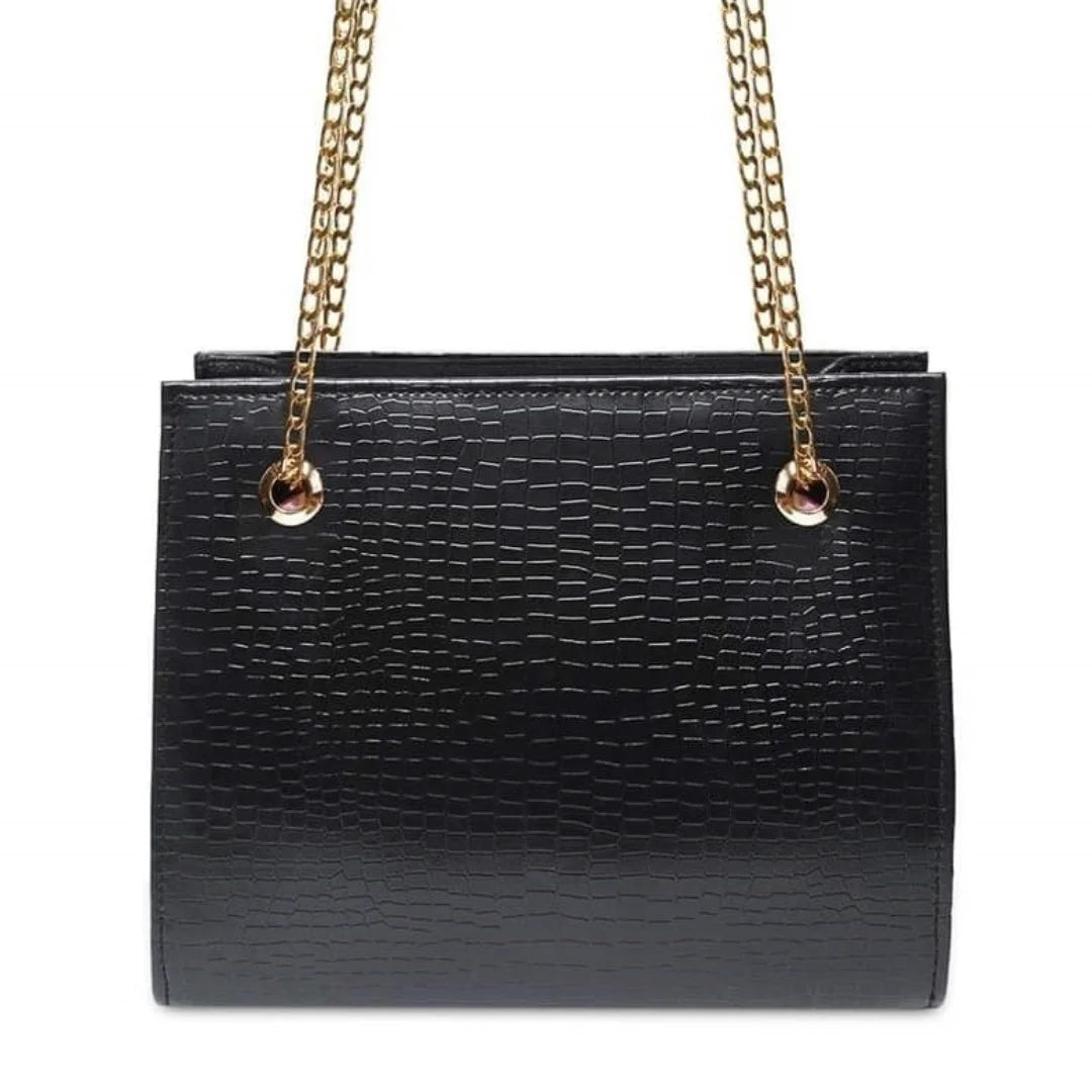 Croco Black Bag With Long Chain